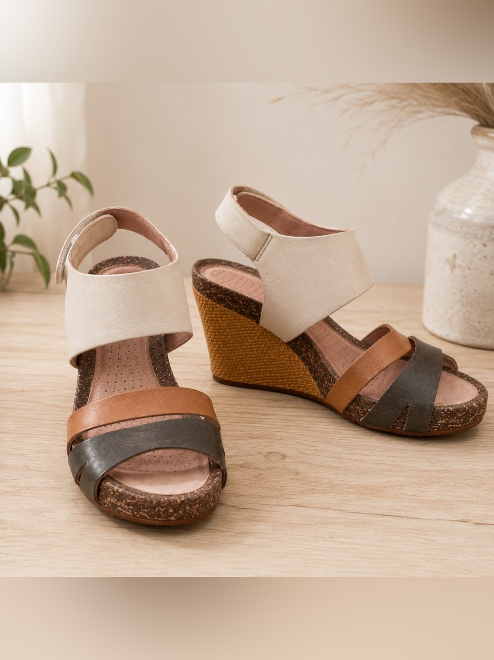 TSUBO Leather Comfort Cork Wedge Sandals